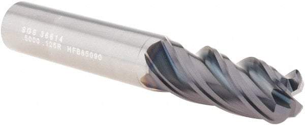 SGS - 1/2", 4 Flute, Single End, Solid Carbide, 1/8" Corner Radius End Mill - 3-1/4" OAL, Right Hand Flute, 1-1/4" LOC, Right Hand Cut - Benchmark Tooling
