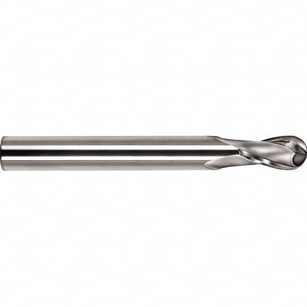 SGS - 20mm Diam, 45mm LOC, 2 Flute Solid Carbide Ball End Mill - Uncoated, Single End, 130mm OAL, 20mm Shank Diam, Spiral Flute - Benchmark Tooling
