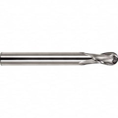 SGS - 20mm Diam, 45mm LOC, 2 Flute Solid Carbide Ball End Mill - Uncoated, Single End, 130mm OAL, 20mm Shank Diam, Spiral Flute - Benchmark Tooling