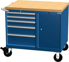 LISTA - 5 Drawer 165 Lb Capacity Steel Tool Roller Cabinet - 39" Wide x 37-1/4" High x 28-1/2" Deep, Roller Bearing Drawer Slides, Light Gray - Benchmark Tooling