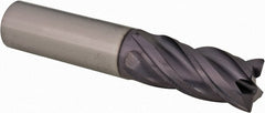 Corner Radius End Mill: 3/4″ Dia, 1-1/2″ LOC, 0.03″ Radius, 4 Flutes, Solid Carbide 4″ OAL, 3/4″ Shank Dia, Variable ° Helix, TiN Coated, Corner Radius End, Centercutting, Series Z-Carb-AP Z1PCR