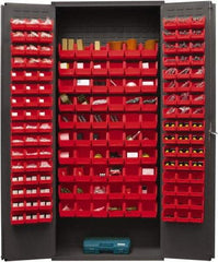 Durham - 156 Bin Storage Cabinet - Steel, 36" Wide x 18" Deep x 84" High, Red - Benchmark Tooling