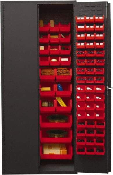 Durham - 138 Bin Storage Cabinet - Steel, 36" Wide x 24" Deep x 84" High, Red - Benchmark Tooling