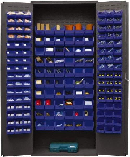 Durham - 156 Bin Storage Cabinet - Steel, 36" Wide x 18" Deep x 84" High, Blue - Benchmark Tooling