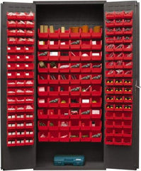 Durham - 156 Bin Storage Cabinet - Steel, 36" Wide x 18" Deep x 84" High, Red - Benchmark Tooling