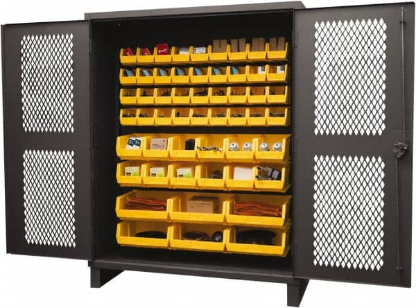 Durham - 54 Bin Storage Cabinet - Steel, 60" Wide x 24" Deep x 78" High, Yellow - Benchmark Tooling