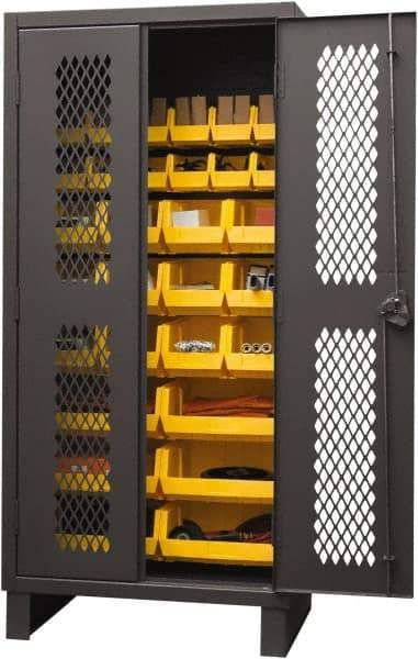 Durham - 30 Bin Storage Cabinet - Steel, 36" Wide x 24" Deep x 78" High, Yellow - Benchmark Tooling