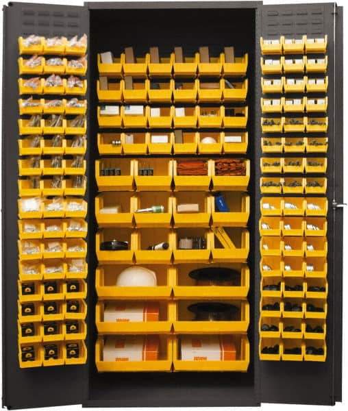 Durham - 138 Bin Storage Cabinet - Steel, 36" Wide x 24" Deep x 84" High, Yellow - Benchmark Tooling