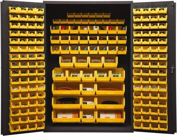 Durham - 186 Bin Storage Cabinet - Steel, 48" Wide x 24" Deep x 72" High, Yellow - Benchmark Tooling