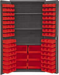 Durham - 3 Shelf 102 Bin Storage Cabinet - Steel, 36" Wide x 24" Deep x 72" High, Red - Benchmark Tooling