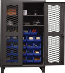 Durham - 2 Shelf 24 Bin Storage Cabinet - Steel, 48" Wide x 24" Deep x 78" High, Blue - Benchmark Tooling