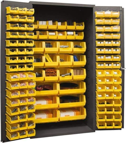 Durham - 126 Bin Storage Cabinet - Steel, 36" Wide x 24" Deep x 72" High, Yellow - Benchmark Tooling