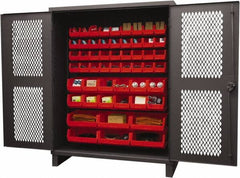 Durham - 54 Bin Storage Cabinet - Steel, 60" Wide x 24" Deep x 78" High, Red - Benchmark Tooling