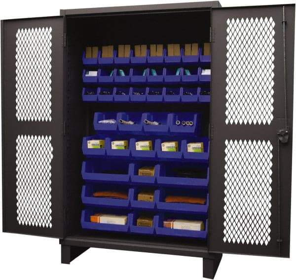 Durham - 42 Bin Storage Cabinet - Steel, 48" Wide x 24" Deep x 78" High, Blue - Benchmark Tooling