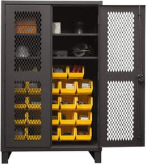 Durham - 2 Shelf 24 Bin Storage Cabinet - Steel, 48" Wide x 24" Deep x 78" High, Yellow - Benchmark Tooling