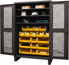 Durham - 3 Shelf 18 Bin Storage Cabinet - Steel, 48" Wide x 24" Deep x 78" High, Yellow - Benchmark Tooling