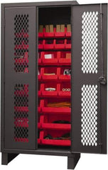 Durham - 30 Bin Storage Cabinet - Steel, 36" Wide x 24" Deep x 78" High, Red - Benchmark Tooling