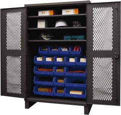 Durham - 3 Shelf 18 Bin Storage Cabinet - Steel, 48" Wide x 24" Deep x 78" High, Blue - Benchmark Tooling