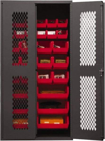 Durham - 30 Bin Storage Cabinet - Steel, 36" Wide x 18" Deep x 72" High, Red - Benchmark Tooling