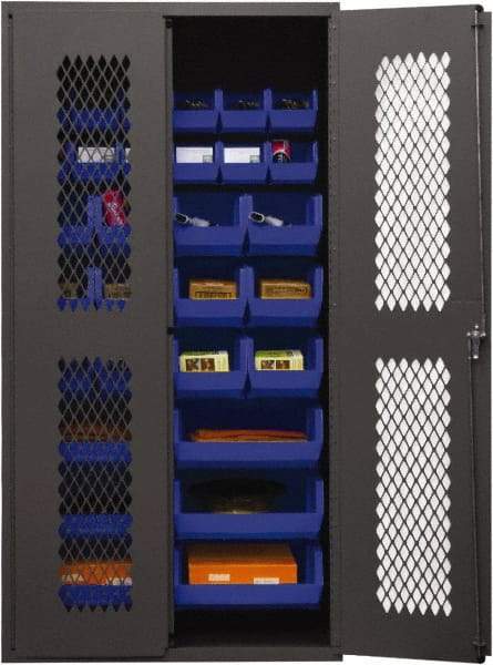 Durham - 30 Bin Storage Cabinet - Steel, 36" Wide x 24" Deep x 72" High, Blue - Benchmark Tooling