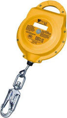Miller - 20' Long, 310 Lb Capacity, Galvanized Wire Rope Self-Retracting Lifeline - 0.187" Diam, Steel Locking Swivel Snap Hook Connector, Steel Self-Locking Carabiner Connector - Benchmark Tooling