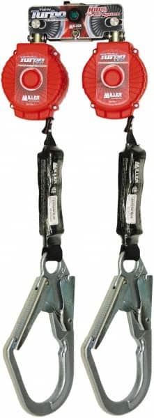 Miller - 6' Long, 400 Lb Capacity, Vectran/Polyester Fall Limiter - Steel Locking Rebar Hook Connector, Twin Turbo D-Ring Connector, Black - Benchmark Tooling