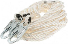 Miller - 50' Long, 310 Lb Capacity, 1 Leg Locking Snap Hook Harness Lanyard - 1-1/2" Diam, Polyester, Locking Snap Hook Anchorage Connection - Benchmark Tooling