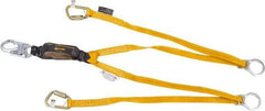Miller - 6' Long, 310 Lb Capacity, 2 Leg Locking Snap Hook Harness Shock Absorbing Lanyard - 1-1/2" Diam, Polyester Webbing, Locking Snap Hook Anchorage Connection - Benchmark Tooling