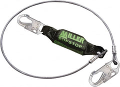 Miller - 6' Long, 310 Lb Capacity, 1 Leg Locking Snap Hook Harness Shock Absorbing Lanyard - 1-1/2" Diam, Vinyl Coated Wire Rope, Locking Snap Hook Anchorage Connection - Benchmark Tooling