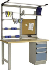 Rousseau Metal - 3 Drawer, 2 Shelf Workstation - 2,750 Lb Capacity, Wood Top, Everest Blue, 60" Wide x 80" High x 30" Long - Benchmark Tooling