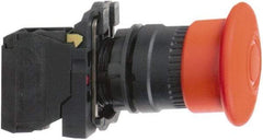 Schneider Electric - 22mm Mount Hole, Extended Mushroom Head, Pushbutton Switch with Contact Block - Round, Red Pushbutton, Maintained (MA), Momentary (MO) - Benchmark Tooling