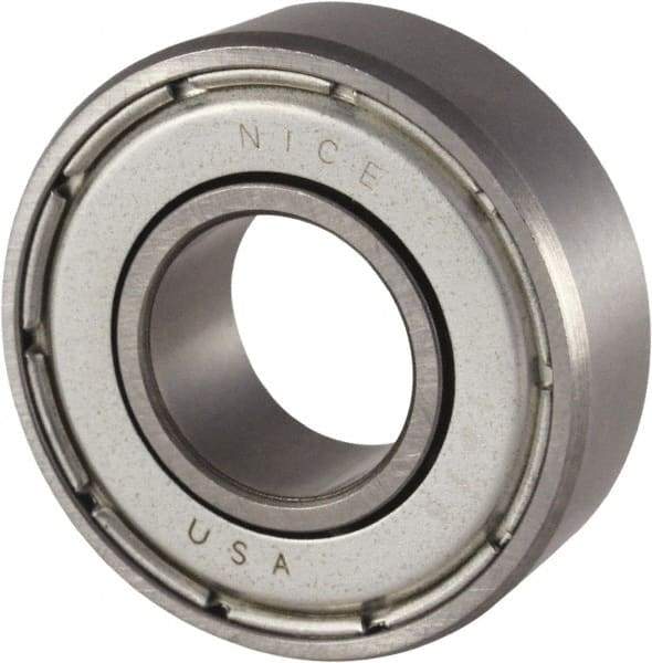 Nice - 5/8" Bore Diam, 1-3/4" OD, Double Shield Precision Ground Radial Ball Bearing - 1/2" Wide, 1 Row, Round Bore, 1,025 Lb Static Capacity, 2,593 Lb Dynamic Capacity - Benchmark Tooling