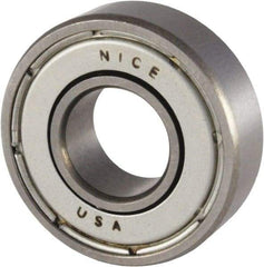 Nice - 3/8" Bore Diam, 7/8" OD, Double Shield Precision Ground Radial Ball Bearing - 9/32" Wide, 1 Row, Round Bore, 255 Lb Static Capacity, 644 Lb Dynamic Capacity - Benchmark Tooling