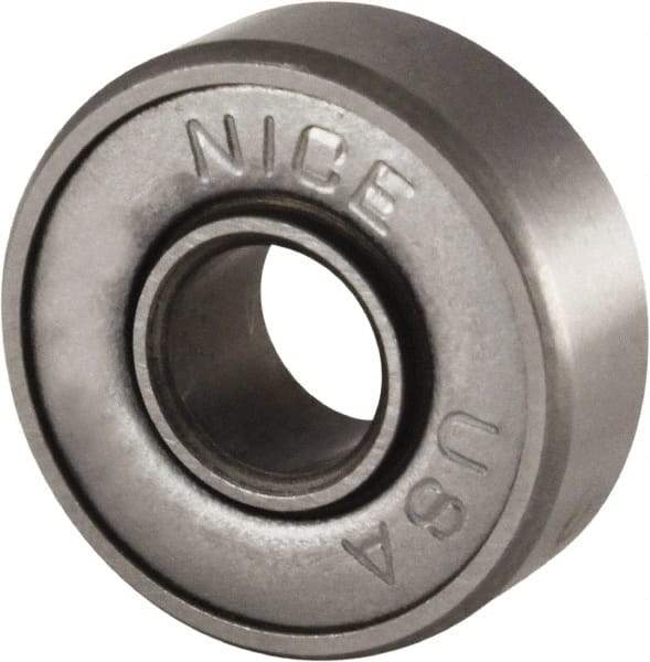 Nice - 3/16" Bore Diam, 11/16" OD, Double Shield Semi Ground Extra Light Radial Ball Bearing - 1/4" Wide, 1 Row, Round Bore, 170 Lb Static Capacity, 255 Lb Dynamic Capacity - Benchmark Tooling