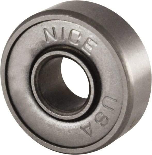 Nice - 1/4" Bore Diam, 11/16" OD, Double Shield Semi Ground Extra Light Radial Ball Bearing - 1/4" Wide, 1 Row, Round Bore, 170 Lb Static Capacity, 255 Lb Dynamic Capacity - Benchmark Tooling