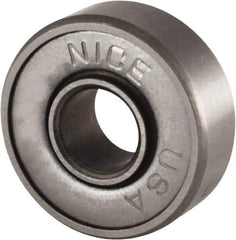 Nice - 3/16" Bore Diam, 11/16" OD, Double Shield Semi Ground Extra Light Radial Ball Bearing - 1/4" Wide, 1 Row, Round Bore, 170 Lb Static Capacity, 255 Lb Dynamic Capacity - Benchmark Tooling