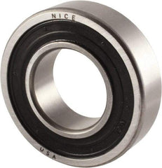 Nice - 1-1/8" Bore Diam, 2-1/2" OD, Double Seal Precision Ground Radial Ball Bearing - 5/8" Wide, 1 Row, Round Bore, 2,120 Lb Static Capacity, 3,864 Lb Dynamic Capacity - Benchmark Tooling