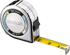 Komelon - 35' x 1" Yellow Steel Blade Tape Measure - 1/16" Graduation, Inch Graduation Style, Chrome Metal Case - Benchmark Tooling