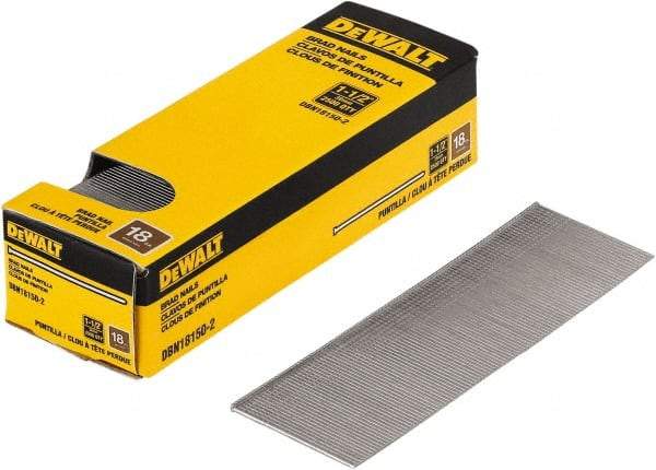 DeWALT - 18 Gauge 1-1/2" Long Brad Nails for Power Nailers - Steel, Bright Finish, Smooth Shank, Straight Stick Collation, Brad Head, Chisel Point - Benchmark Tooling