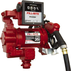 Tuthill - 35 GPM, 1" Hose Diam, Gasoline, Kerosene & Diesel Fuel AC High Flow Tank Pump with Auto Nozzle & 901 Meter - Cast Iron Pump, 1-1/4" Inlet, 1" Outlet, 115/230 Volts, 18' Hose Length, 3/4 hp - Benchmark Tooling