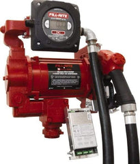 Tuthill - 27 GPM, 1" Hose Diam, Gasoline, Kerosene & Diesel Fuel AC High Flow Tank Pump with Automatic Nozzle & 900D Meter - Cast Iron Pump, 1-1/4" Inlet, 1" Outlet, 115/230 Volts, 18' Hose Length, 3/4 hp - Benchmark Tooling