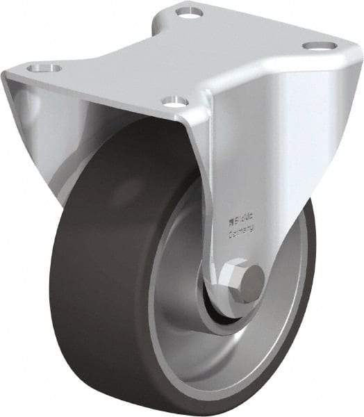 Blickle - 4" Diam x 1-37/64" Wide x 4-59/64" OAH Top Plate Mount Rigid Caster - Silicone Rubber, 220 Lb Capacity, Plain Bore Bearing, 3-15/16 x 3-3/8" Plate - Benchmark Tooling