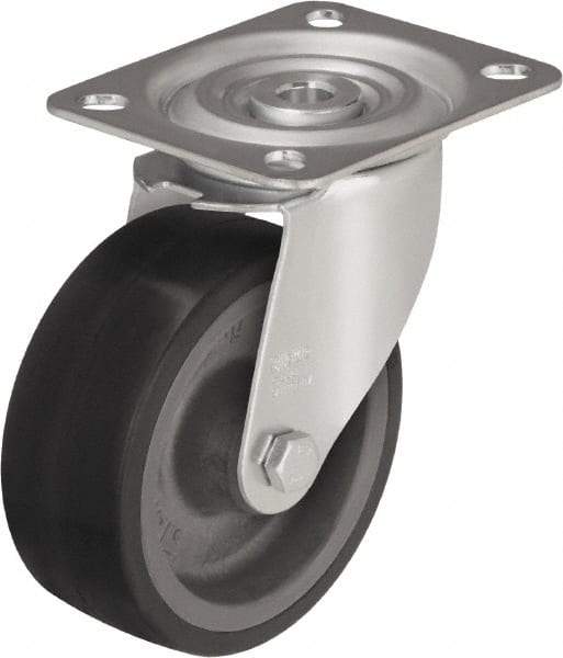 Blickle - 5" Diam x 1-37/64" Wide x 5-7/8" OAH Top Plate Mount Swivel Caster - Silicone Rubber, 264 Lb Capacity, Plain Bore Bearing, 3-15/16 x 3-3/8" Plate - Benchmark Tooling