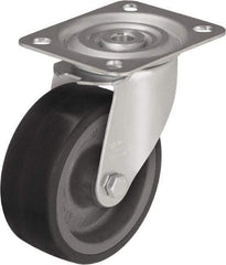Blickle - 5" Diam x 1-37/64" Wide x 5-7/8" OAH Top Plate Mount Swivel Caster - Silicone Rubber, 264 Lb Capacity, Plain Bore Bearing, 3-15/16 x 3-3/8" Plate - Benchmark Tooling