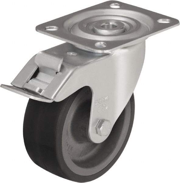 Blickle - 5" Diam x 1-37/64" Wide x 5-7/8" OAH Top Plate Mount Swivel Caster - Silicone Rubber, 264 Lb Capacity, Plain Bore Bearing, 3-15/16 x 3-3/8" Plate - Benchmark Tooling