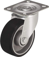 Blickle - 4" Diam x 1-9/16" Wide x 4-59/64" OAH Top Plate Mount Swivel Caster - Polyurethane-Elastomer, 220 Lb Capacity, Plain Bore Bearing, 3-15/16 x 3-3/8" Plate - Benchmark Tooling