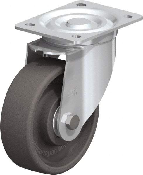 Blickle - 6" Diam x 2" Wide x 7-1/2" OAH Top Plate Mount Swivel Caster - Heat-Resistant Nylon, 770 Lb Capacity, Ball Bearing, 5-1/2 x 4-3/8" Plate - Benchmark Tooling