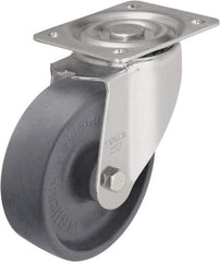 Blickle - 6" Diam x 2" Wide x 7-1/2" OAH Top Plate Mount Swivel Caster - Heat-Resistant Nylon, 770 Lb Capacity, Plain Bore Bearing, 5-1/2 x 4-3/8" Plate - Benchmark Tooling