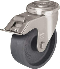 Blickle - 5" Diam x 1-9/16" Wide x 5-7/8" OAH Hollow Kingpin Mount Swivel Caster with Brake - Heat-Resistant Nylon, 330 Lb Capacity, Plain Bore Bearing, Hollow Kingpin Stem - Benchmark Tooling