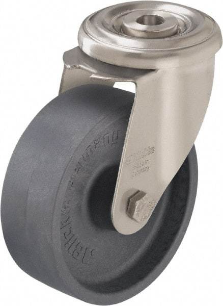 Blickle - 5" Diam x 1-9/16" Wide x 5-7/8" OAH Hollow Kingpin Mount Swivel Caster - Heat-Resistant Nylon, 330 Lb Capacity, Plain Bore Bearing, Hollow Kingpin Stem - Benchmark Tooling